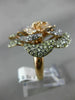 ESTATE EXTRA LARGE 1.62CT MULTI COLOR DIAMOND 18KT ROSE GOLD 3D FLOWER LOVE RING