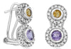 1.01CT DIAMOND & AAA CITRINE & AMETHYST 14K WHITE GOLD 3D DOUBLE FLOWER EARRINGS