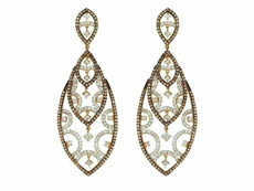 ESTATE 2.85CT WHITE & CHOCOLATE FANCY DIAMOND 14KT YELLOW GOLD HANGING EARRINGS