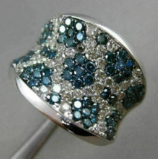 ESTATE LARGE 2.86CT WHITE & BLUE DIAMOND 14K WHITE GOLD 3D MULTI FLOWER FUN RING