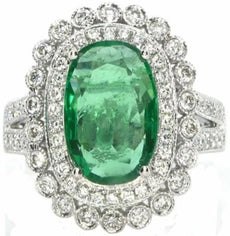 LARGE 3.56CT DIAMOND & AAA EMERALD 18KT WHITE GOLD 3D OVAL & ROUND FILIGREE RING