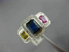 ESTATE WIDE 2.57CT DIAMOND & MULTI COLOR SAPPHIRE 18K WHITE GOLD ENGAGEMENT RING