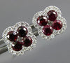 ESTATE LARGE 1.15CT DIAMOND & AAA RUBY 18KT WHITE GOLD 3D SQUARE FLOWER EARRINGS