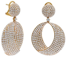 LARGE 9.65CT DIAMOND 18KT ROSE GOLD MULTI ROW CIRCULAR CLIP ON HANGING EARRINGS