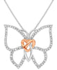 .10CT DIAMOND 14KT WHITE & ROSE GOLD BUTTERFLY HEART SHAPE LOVE FLOATING PENDANT