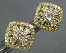 1.20CT DIAMOND 14KT YELLOW GOLD 3D ROUND & BAGUETTE FLOWER SQUARE STUD EARRINGS