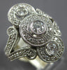 ESTATE WIDE .75CT DIAMOND 14KT WHITE GOLD 3 STONE HALO FILIGREE ANNIVERSARY RING