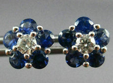 ESTATE 1.76CT DIAMOND & AAA SAPPHIRE 18KT WHITE GOLD 3D CLUSTER FLOWER EARRINGS