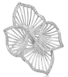 ESTATE LARGE .34CT DIAMOND 14KT WHITE GOLD 3D DOUBLE INFINITY FLOWER LOVE RING