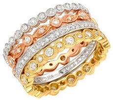 ESTATE WIDE 1.58CT DIAMOND 18K TRI COLOR GOLD MULTI BAND FILIGREE STACKABLE RING