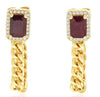 1.40CT DIAMOND & AAA RUBY 14KT YELLOW GOLD EMERALD CUT & ROUND HALO FUN EARRINGS