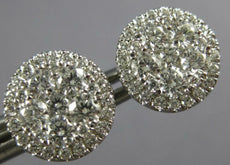 ESTATE LARGE 1.13CT DIAMOND 18KT WHITE GOLD 3D CLUSTER FLOWER HALO STUD EARRINGS