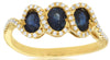 1.19CT DIAMOND & AAA SAPPHIRE 14KT YELLOW GOLD 3D OVAL & ROUND 3 STONE LOVE RING