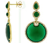 ESTATE .88CT DIAMOND & AAA GREEN AGATE 14K YELLOW GOLD CIRCULAR HANGING EARRINGS
