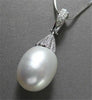 ESTATE LARGE AAA SOUTH SEA PEARL & DIAMOND 14KT WHITE GOLD PENDANT W/ CHAIN #634