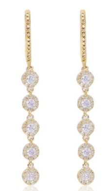 .60CT DIAMOND 14KT YELLOW GOLD CLASSIC MULTI FLOWER CHANDELIER HANGING EARRINGS