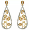 ESTATE .70CT WHITE & FANCY YELLOW DIAMOND 14KT WHITE GOLD 3D TEAR DROP EARRINGS