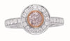 .84CT WHITE & PINK DIAMOND 18KT WHITE & ROSE GOLD HALO FILIGREE BEZEL LOVE RING