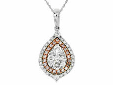 .97CT WHITE & PINK DIAMOND 14KT WHITE & ROSE GOLD 3D CLUSTER PEAR SHAPE PENDANT