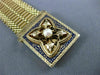 ANTIQUE WIDE BLUE ENAMEL & PEARL 14KT YELLOW GOLD BRACELET FILIGREE TASSEL #666