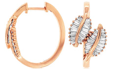 .83CT DIAMOND 14K ROSE GOLD BAGUETTE DOUBLE LEAF CRISS CROSS FUN HUGGIE EARRINGS