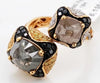 3.70CT WHITE & MULTI COLOR DIAMOND 18KT YELLOW GOLD CUSHION & ROUND SQUARE RING