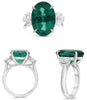 EXTRA LARGE 9.63CT DIAMOND & AAA EMERALD PLATINUM 3D OVAL CLASSIC 3 STONE RING