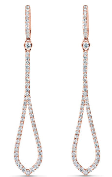 ESTATE 1.79CT DIAMOND 18K ROSE GOLD CLASSIC ELONGATED TEAR DROP HANGING EARRINGS