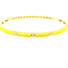 .08CT DIAMOND & YELLOW ENAMEL 18KT YELLOW GOLD 3D 3 STONE CUFF BANGLE BRACELET