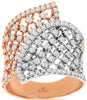 LARGE 1.36CT DIAMOND 14KT WHITE AND ROSE GOLD 3D MULTI ROW DOUBLE LEAF FUN RING