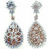 LARGE 7.35CT WHITE & PINK DIAMOND 18K WHITE & ROSE GOLD CLUSTER HANGING EARRINGS