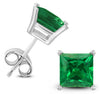 ESTATE .80CT AAA EMERALD 14KT WHITE GOLD CLASSIC PRINCESS SQUARE STUD EARRINGS
