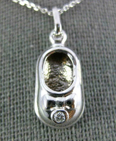 ESTATE .03CT DIAMOND 14KT WHITE GOLD 3D BOW ETOILE BABY GIRL SHOE PENDANT #1721