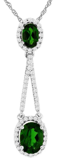 2.07CT DIAMOND & AAA RUSSALITE 14KT WHITE GOLD OVAL TEAR DROP FLOATING PENDANT