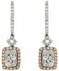 ESTATE .89CT WHITE & PINK DIAMOND 14K WHITE GOLD CLUSTER SQUARE HANGING EARRINGS