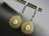 LARGE 2.4CT WHITE & CANARY DIAMOND 18KT TWO TONE GOLD TEAR DROP HANGING EARRINGS