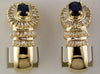2CT DIAMOND & AAA SPAPHIRE 14KT YELLOW GOLD 3D OVAL & BAGUETTE HANGING EARRINGS