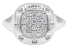 ESTATE .37CT DIAMOND 14KT WHITE GOLD 3D ROUND PAVE SQUARE FUN RING