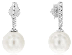 .10CT DIAMOND & AAA SOUTH SEA PEARL 14KT WHITE GOLD 3D CLASSIC HANGING EARRINGS