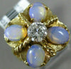ESTATE WIDE .14CT DIAMOND & AAA OPAL 14K YELLOW GOLD 3D MATTE SHINY 5 STONE RING