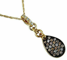 .30CT WHITE & CHOCOLATE FANCY DIAMOND 14K YELLOW GOLD CLUSTER TEAR DROP PENDANT