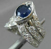 ANTIQUE WIDE 2.3CT OLD MINE DIAMOND & SAPPHIRE 14K WHITE GOLD V SHAPE RING 22572