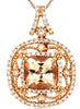1.68CT DIAMOND & AAA MORGANITE 14KT ROSE GOLD 3D CUSHION & ROUND FLOWER PENDANT