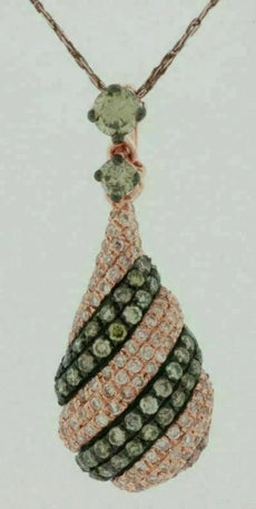 .93CT WHITE & CHOCOLATE FANCY DIAMOND 14KT ROSE GOLD MULTI ROW TEAR DROP PENDANT