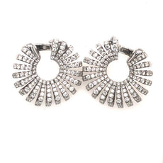EXTRA LARGE 4.39CT DIAMOND 18KT WHITE GOLD 3D SUNBURST SIDEWAY HANGING EARRINGS