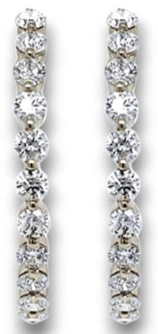 .35CT DIAMOND 18K WHITE GOLD ROUND SHARED PRONG INSIDE OUT HOOP HANGING EARRINGS