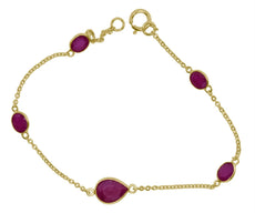 5.95CT AAA RUBY 14KT YELLOW GOLD 3D OVAL & PEAR SHAPE BY THE YARD FUN BRACELET