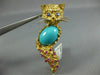 ANTIQUE LARGE 1.85CT AAA SAPPHIRE RUBY TURQUOISE 18K GOLD HAPPY CAT BROOCH #371