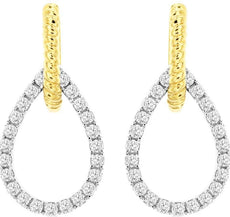 .51CT DIAMOND 14K TWO-TONE GOLD 3D OPEN TEAR DROP LOVE KNOT FUN HANGING EARRINGS