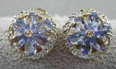 ESTATE 1.70CTW TANZANITE 14KT 2 TONE GOLD FILIGREE FLOWER ROUND EARRINGS #22624